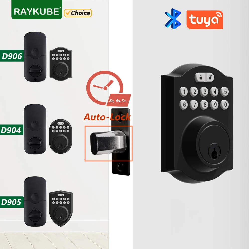 RAYKUBE Digital Deadbolt Lock Tuya Bluetooth Smart Keyless APP Password Unlock Support Remote Temporary Code Easy Replacement