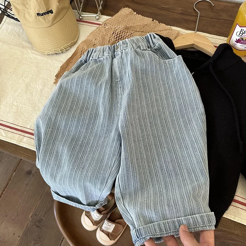 Children's Trousers 2024 Autumn New Boys' Western Style Jacquard Jeans Baby Girls' Casual Trousers Fashionable