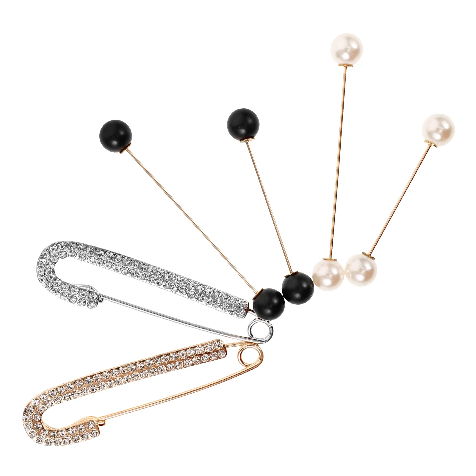 

6Pcs Women Brooch Pins Set Pearl Rhinestone Shawl Clips Dress Cinch Waist Clips Decorative Safety Pins Clothing Accessories