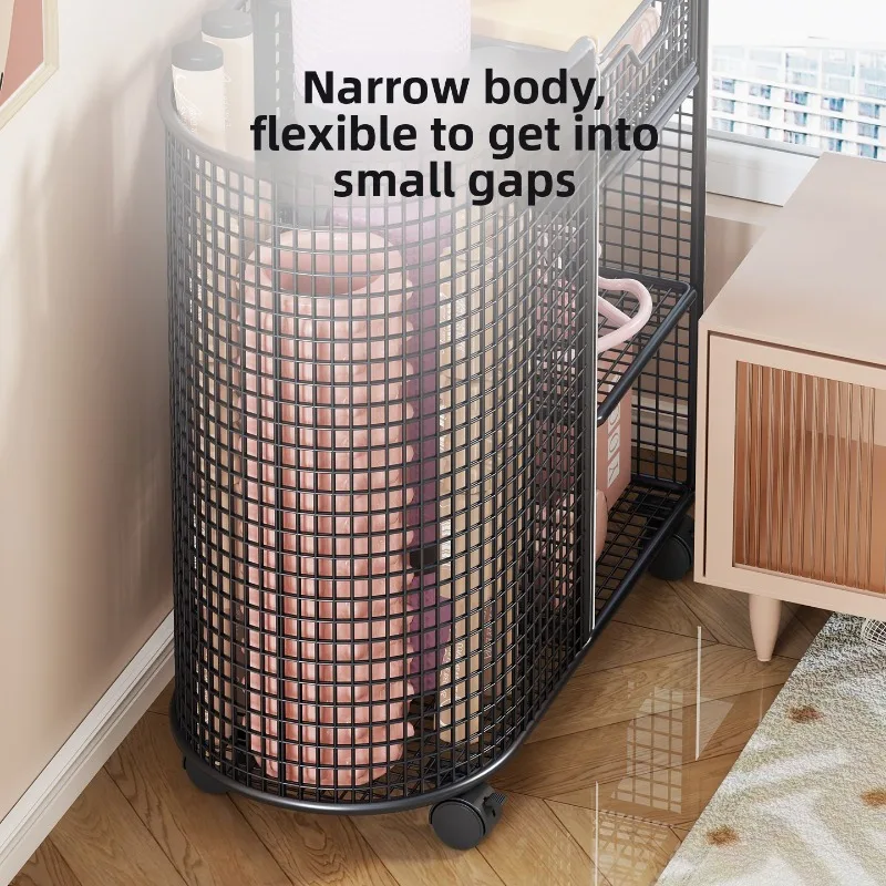 Rolling Storage Basket for Yoga Mats, Multi-Functional Home Fitness Equipment Organizer