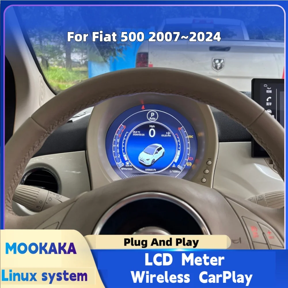 Tablero Digital para Fiat 500 2007~2024, Panel de Instrumentos LCD, Cabina Virtual, Panel de Instrumentos Digital, Radio para Auto Android