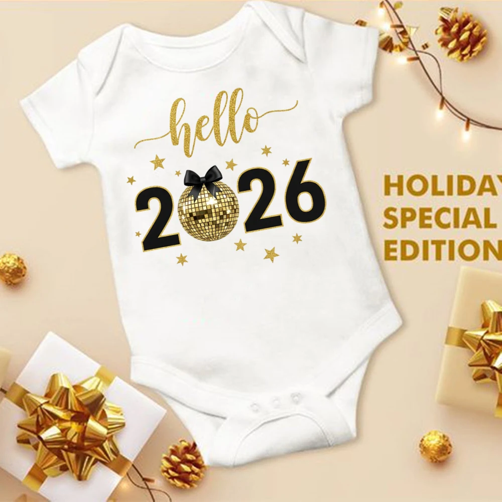 Hello 2026 Newborn Baby Rompers Short Sleeve Infant Jumpsuit It's My First New Year Baby Boys Girls New Year Ropa
