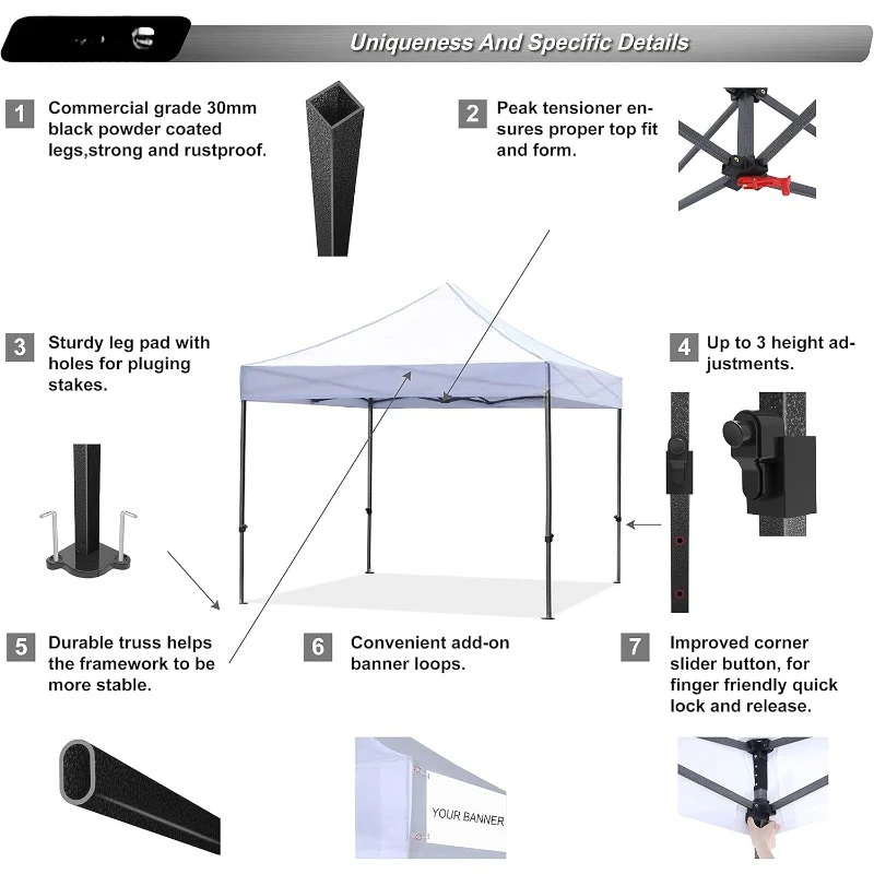 Heavy Duty Easy Pop up Canopy Tent with Sidewalls 10x10, White