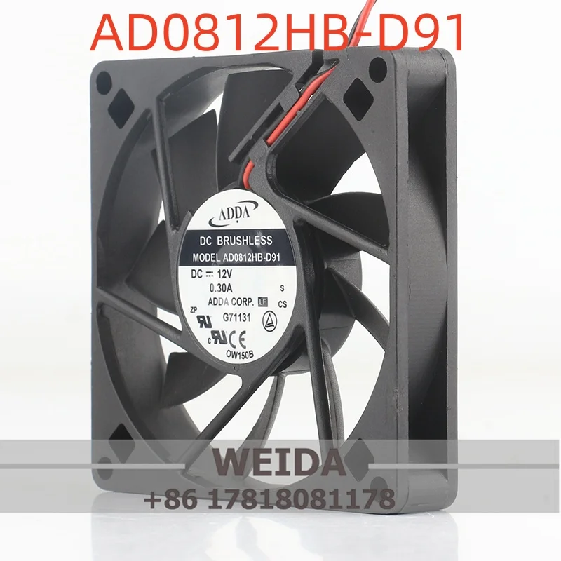 Ventilador de Refrigeração ADDA 8015 80X80X15MM 8CM 5V 24V 48V DC 12V 0.30A AC EC para Chassi com Rolamento de Esferas e 2 Fios para Fonte de Alimentação de Gabinete AD0812HB-D91