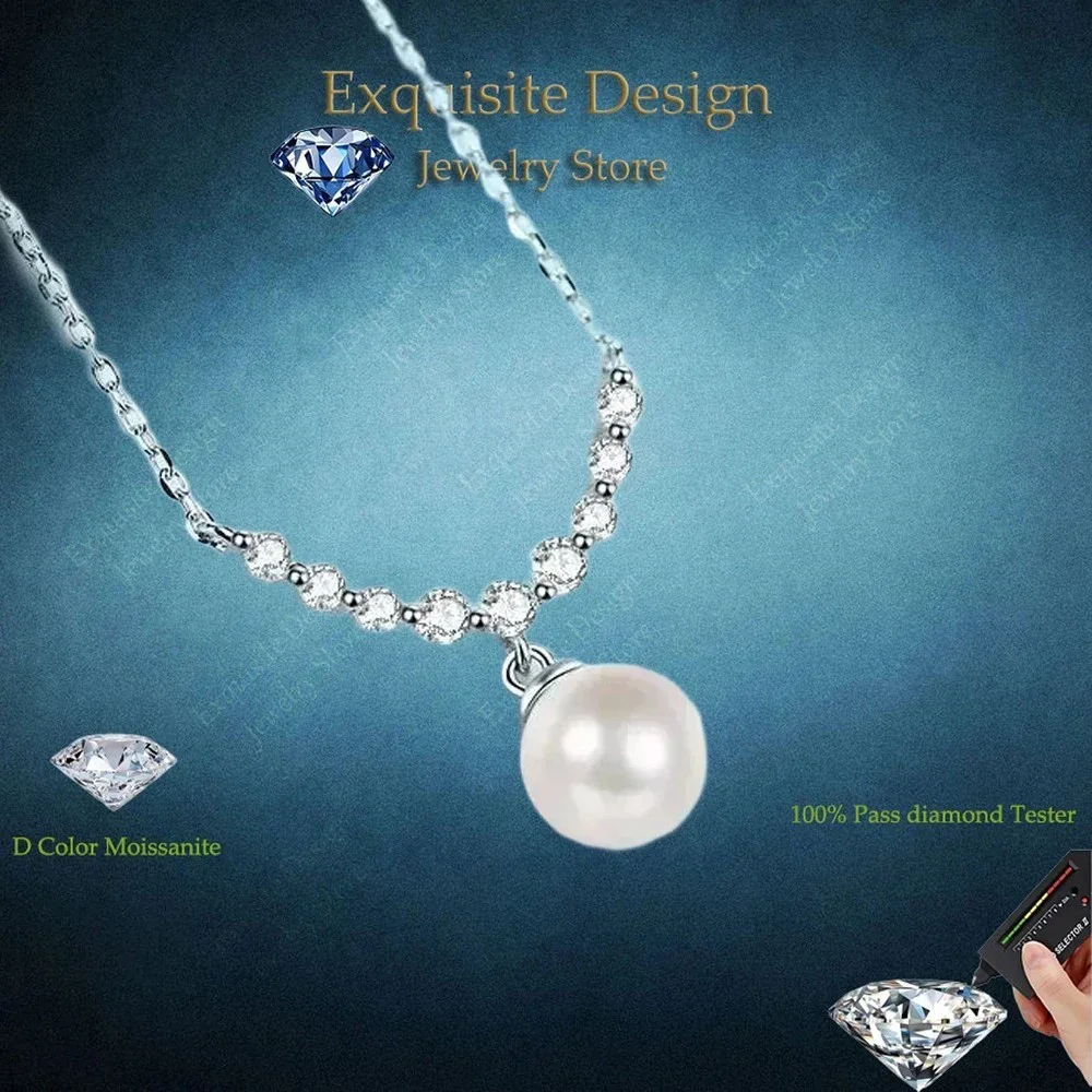 

Exquisite Design 0.36ct Moissanite Wedding Classic 8mm Natural Freshwater Pearl Pendant, PT950 Platinum Necklace for Women