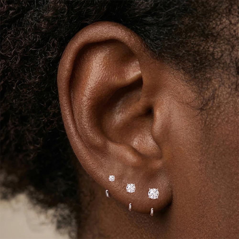 KOJ 1PC 925 Sterling Silver Moissanite Small Huggie Hoop Earring Elegant Cartilage Piercing Ear Jewelry Gift for Ladies