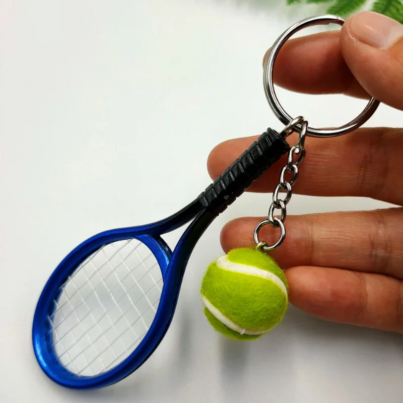 Cute Sport Mini Tennis Racket Pendant Keychain Keyring Key Chain Ring Finder Holer Accessories Gifts for Teenager Fan