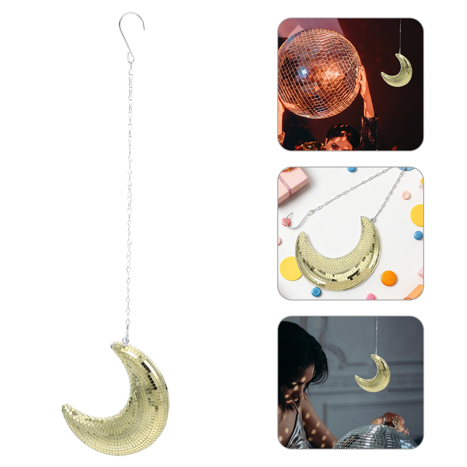 Hanging Moon Disco Ball Decor Golden Retro Mirror Balls for Home Wedding Dance Room Decorations Enhancing Effects