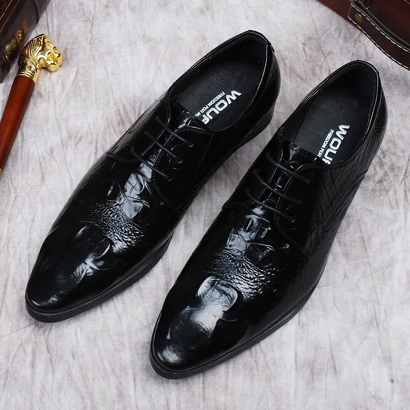 

Mens Formal Shoe Genuine Leather oxford Shoes For Men Italian Crocodile Pattern Dress Shoes Wedding Laces Leather Business Shoes