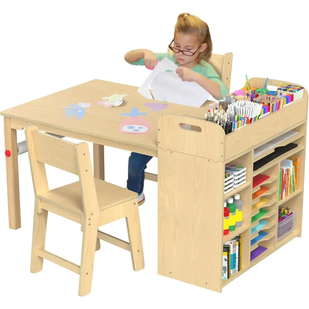 Ensemble table et chaises d'art pour enfants, table artisanale avec grand bureau de rangement, fournitures d'art, enfants âgés de 8 à 12 ans, 47 po L x 30 po W