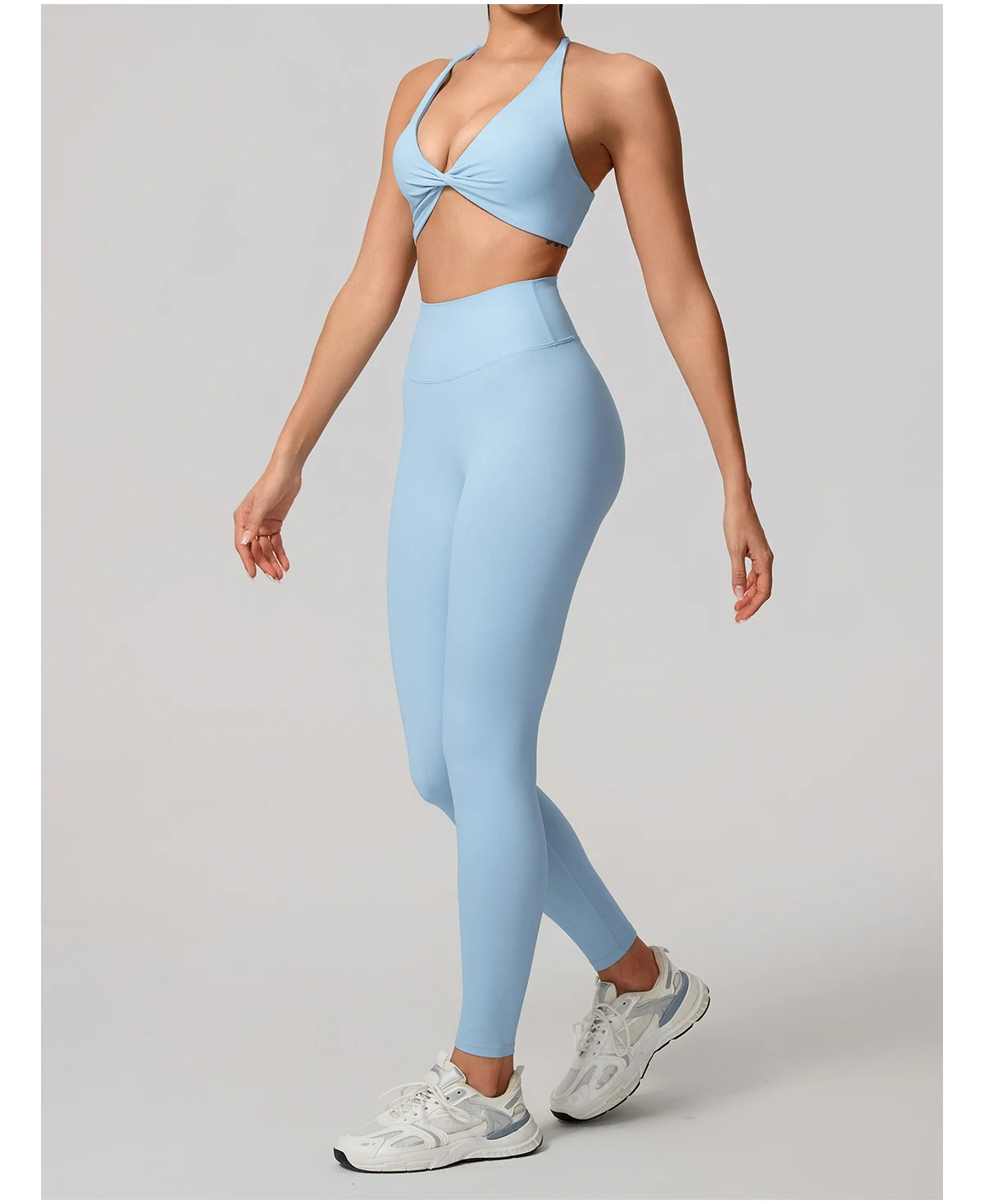 Hearuisavy Damen Workout-Set 2-teilig Sport-BH Hochtaillierte Leggings Rückenfreies Yoga-Top Fitness-Laufhose für Frauen – Detail 13
