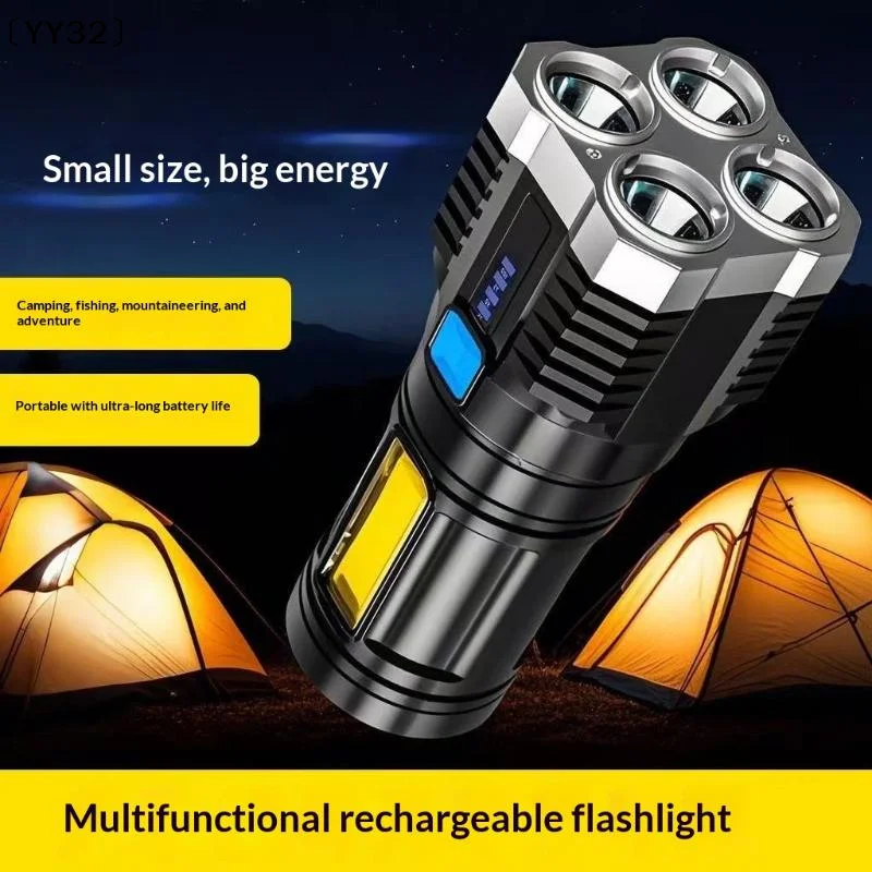 High Power LED Flashlights Camping Torch With 4 Lamp Beads And COB Side Light Rechargeable Portable Hand Lantern 4 Lighting Mode