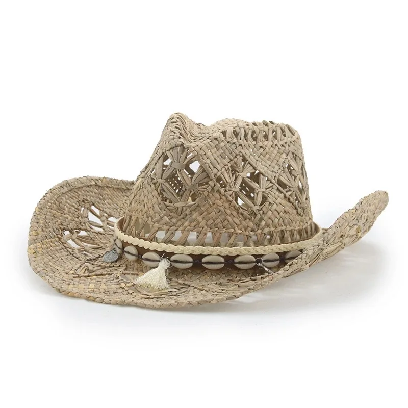 

Hand-knitted Rolled Brim Malangrass Straw Hat Hollow Ethnic Style Cowboy Hat Woven In Stock Cross-border Tibetan Hat For Women