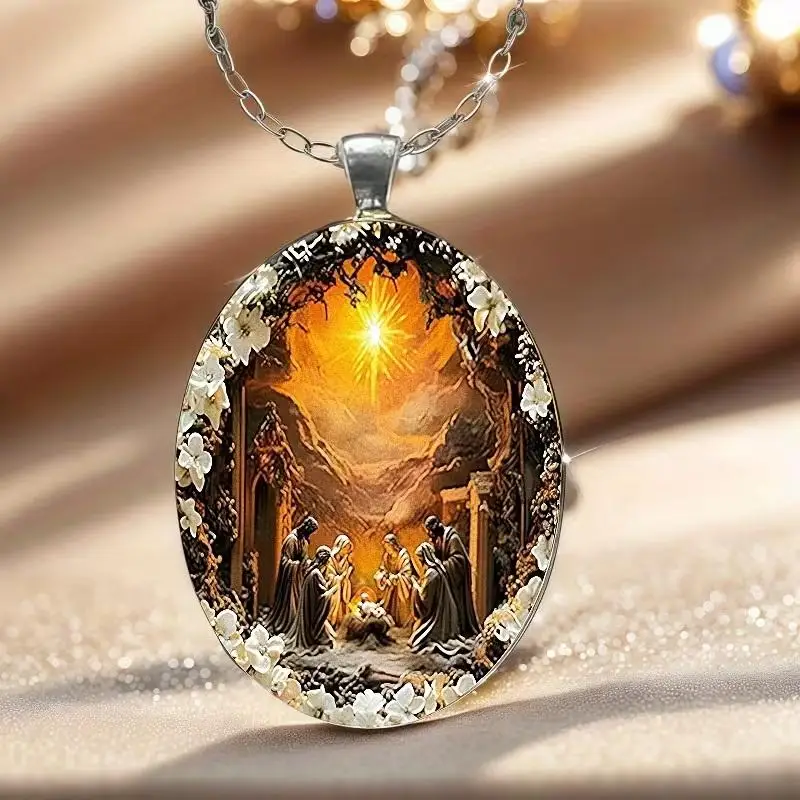 

Retro Elegant Geometry Oval Organic Glass Pendant Necklace For Men Women Friends Christmas Easter Daily Wear Creative Jewelry