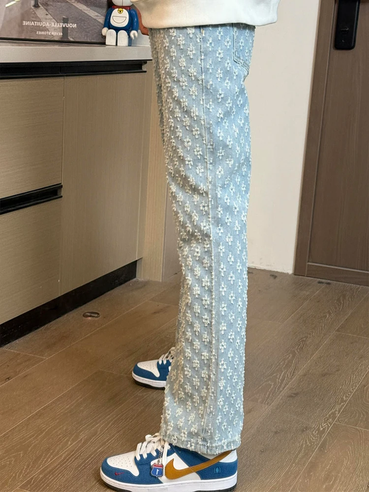 

American High Street Vibe Flared High Waist Straight Leg Jeans Men's Trendy Spring Brand Casual Straight Cut Slimming Jeans