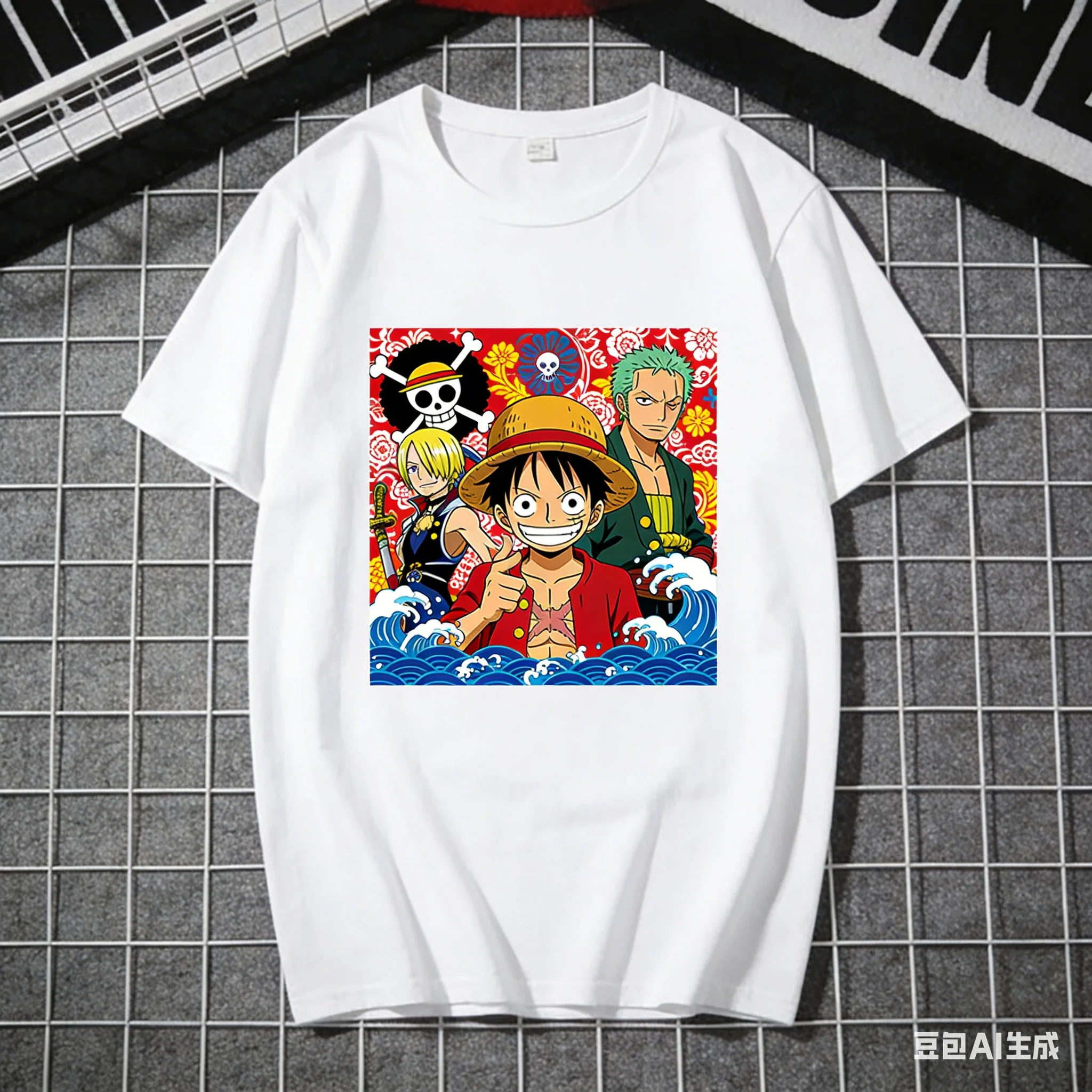 

Футболка с принтом One Piece Straw Hat Crew Streetwear Collaboration, летняя повседневная футболка с коротким рукавом