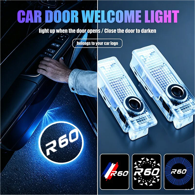 2PCS LED Car Door Welcome Ghost Shadow Courtesy Projector Badge Lamp Decor for Mini Cooper JCW R60 Emblem 2011‑2014 Accessories