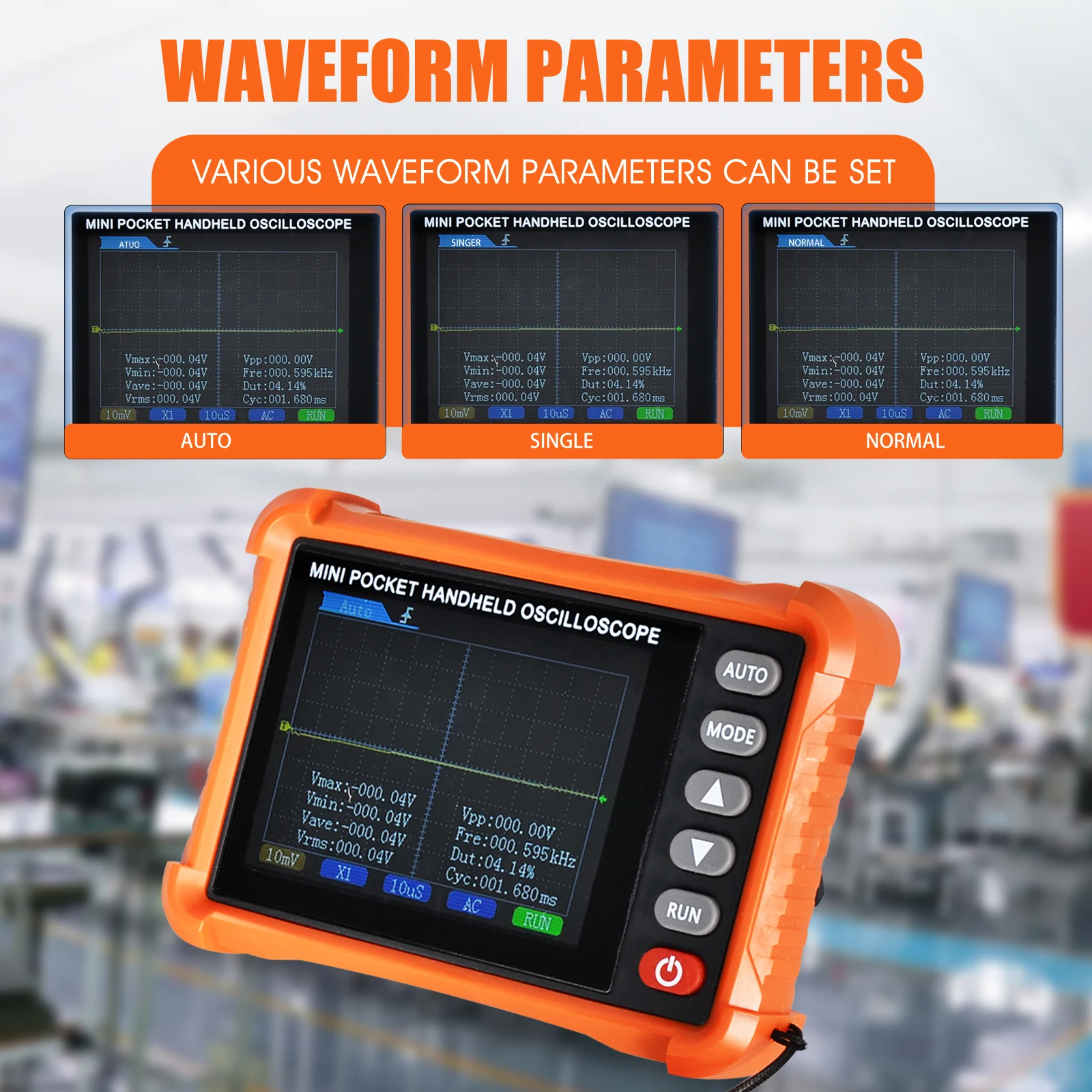 Oscilloscope, AUTO Measurement, Comprehensive Trigger Functions, Real-Time Sampling Rate of 2.5MS/s, a Bandwidth of 500kHz