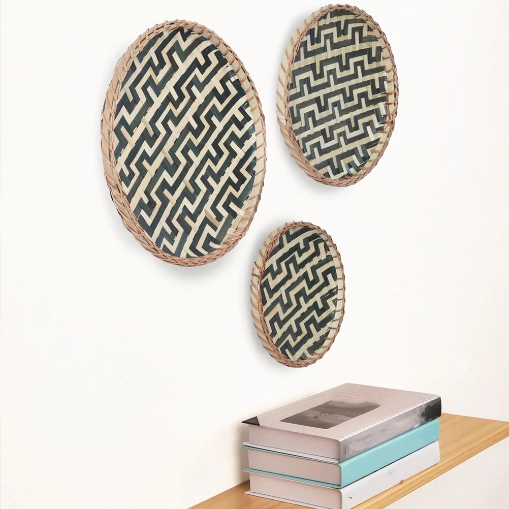 

3pcs Bamboo Woven Baskets Functional Fruit Basket Food Storage Tray Wall Decor Home Restaurant Outdoor Picnic
