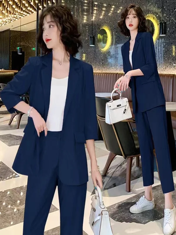 

plus Size Women's High End Profional Suit Set Spring Autumn Ele Slimming Faionable Seven Sve Outerwear Two Piece Set