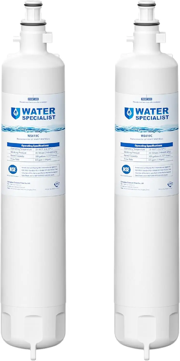 

Replacement Refrigerator Water Filter with Built-in Chip, Compatible with GE Models, 2 Filters Included