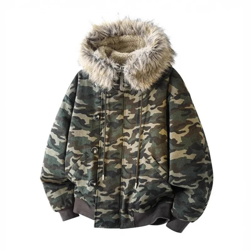 KIDWHXR Winter Parkas Coats Man Streetwear Camouflage Printed Men Hooded Jacket Thicken Warm Loose Casual Male Outerwear