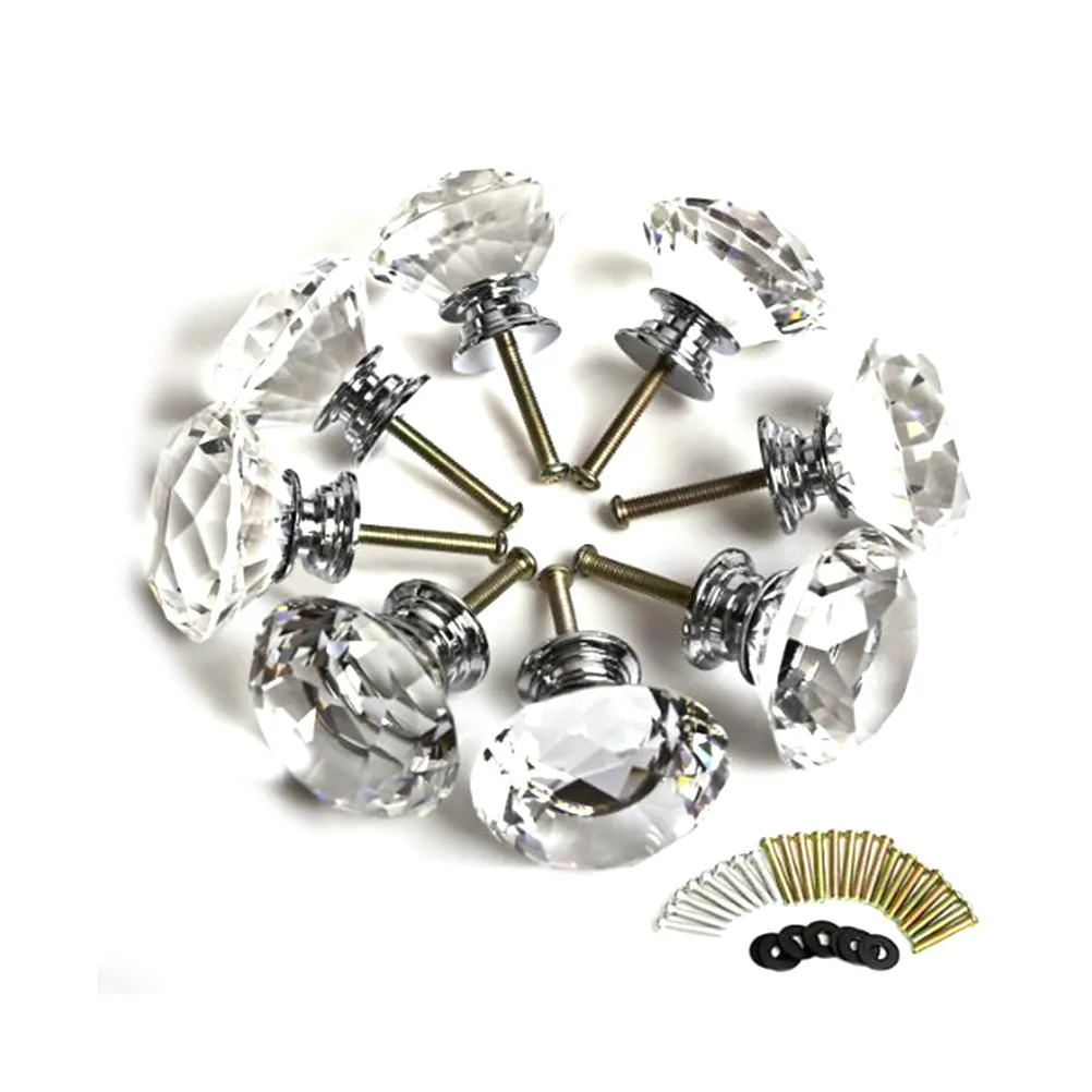 8Pcs 40mm Clear Crystal Glass Knobs for Kitchen Cupboard Cabinet Drawer Wardrobe Stylish Transparent Pull Handles