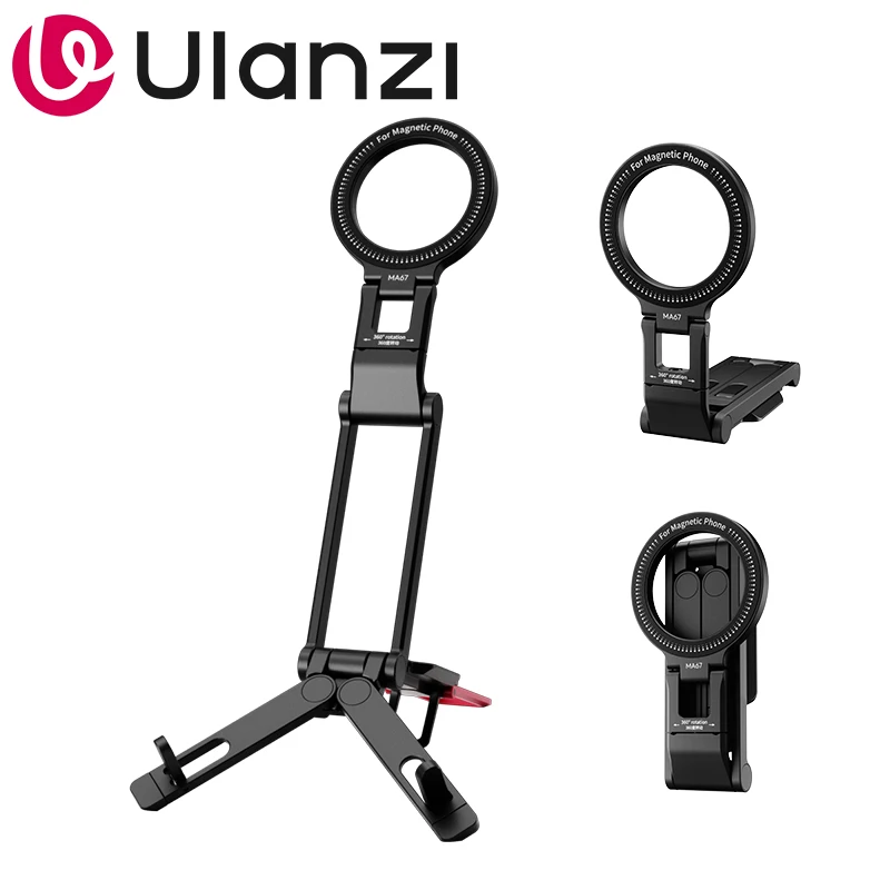 Ulanzi MA67 Magnetic Tri-Fold Phone Stand Handheld Phone Tripod Holder for iPhone 17 16 15 Vlog Video Photography Selfie Shoot