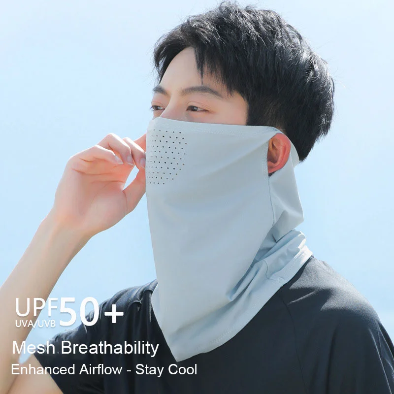 หน้ากากกันแดดผ้าไหมน้ําแข็งพร้อมที่เกี่ยวหู - ผ้าคลุมหน้าปั่นจักรยานฤดูร้อนสําหรับทั้งชายและหญิง, โล่ UV ระบายอากาศสําหรับใบหน้าและลําคอ