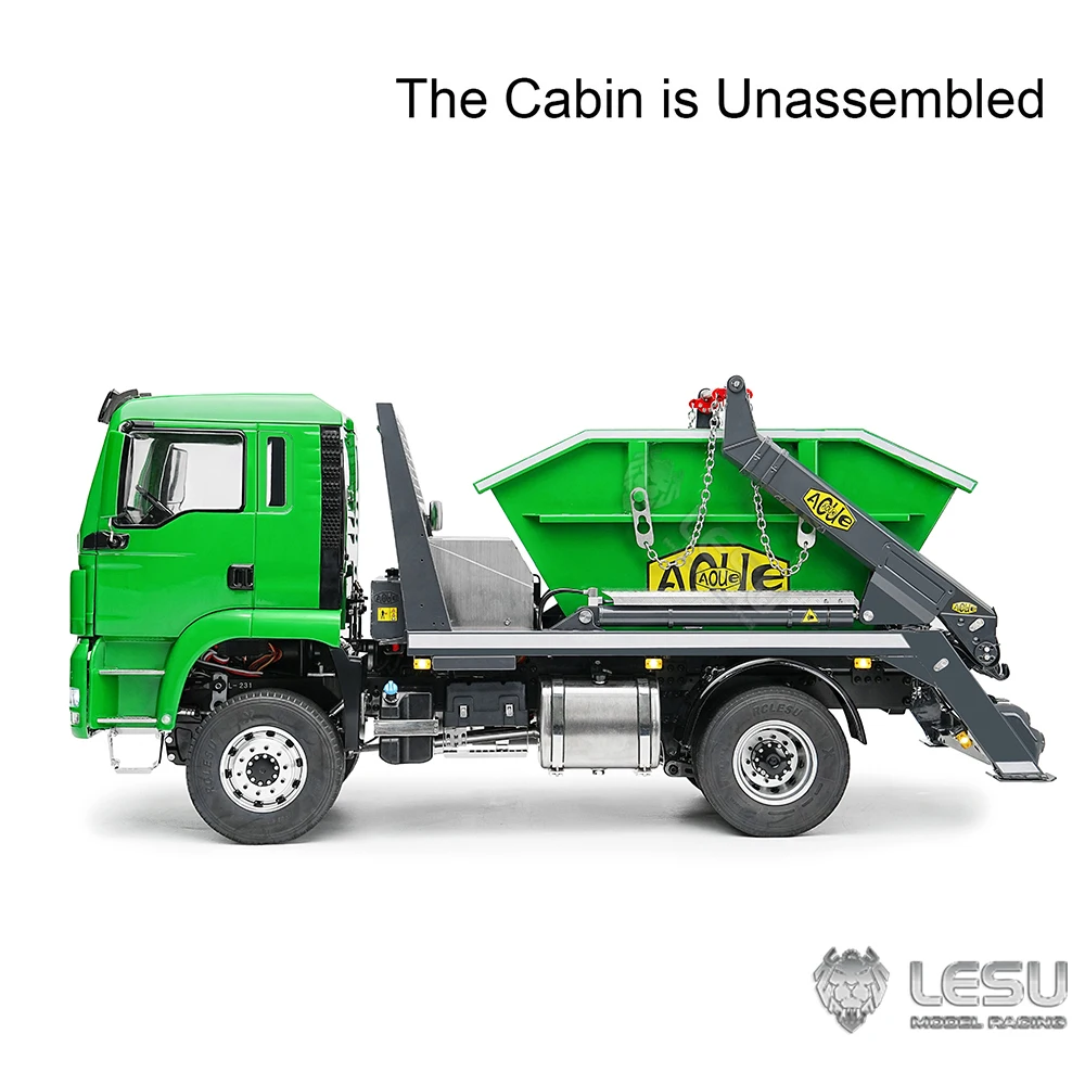 NEW LESU RC Loader Skip Truck 1/14 Scale 4*4 Metal Hydraulic Swing Arm Garbage Truck RC Truck Dump Car Tipper Model RC Toys Gift