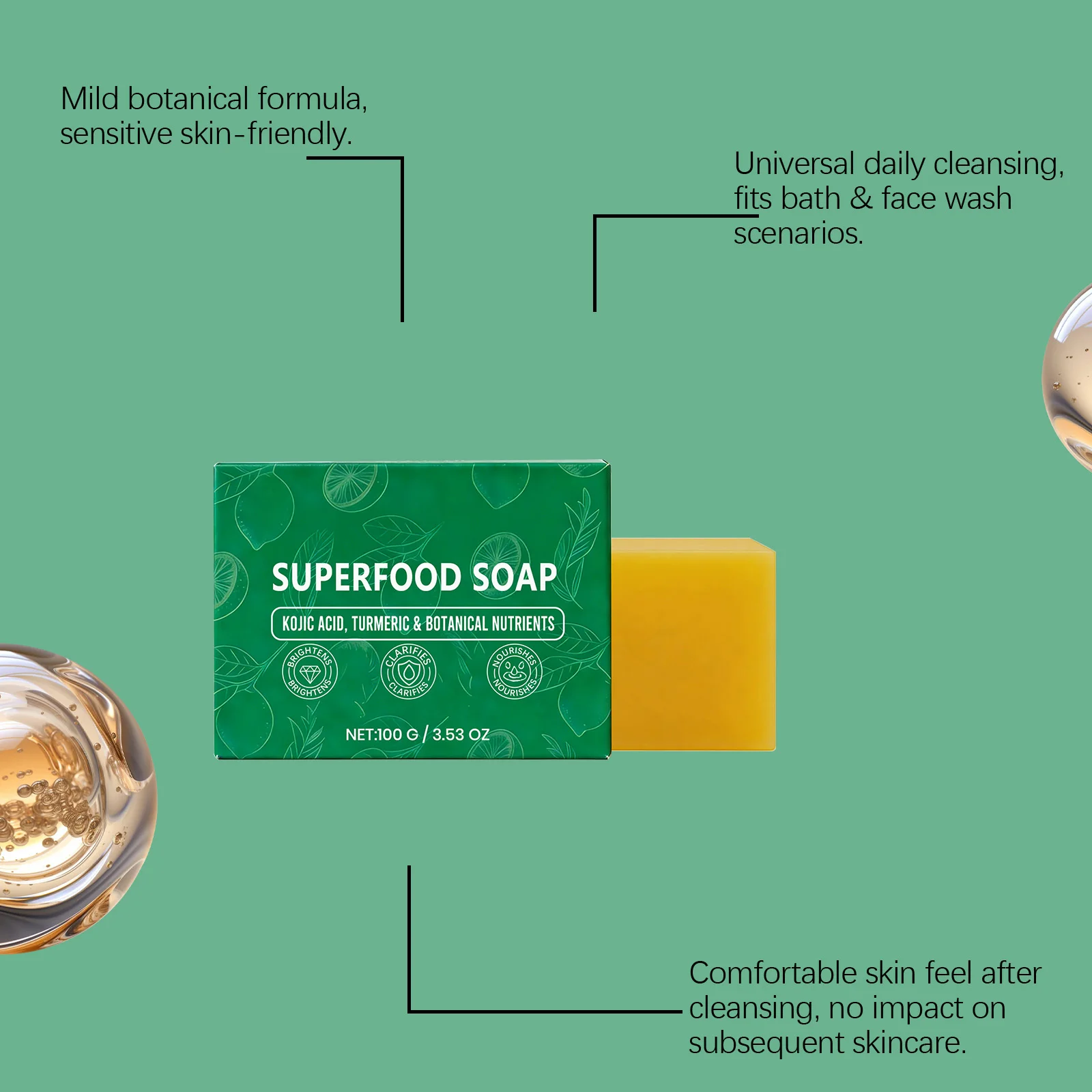 

Turmeric Kojic Acid Soap Deep Cleansing Remove Dirt Exfoliating Hydrating Refreshing Oil-Control Brightening Smoothing Soap Bar