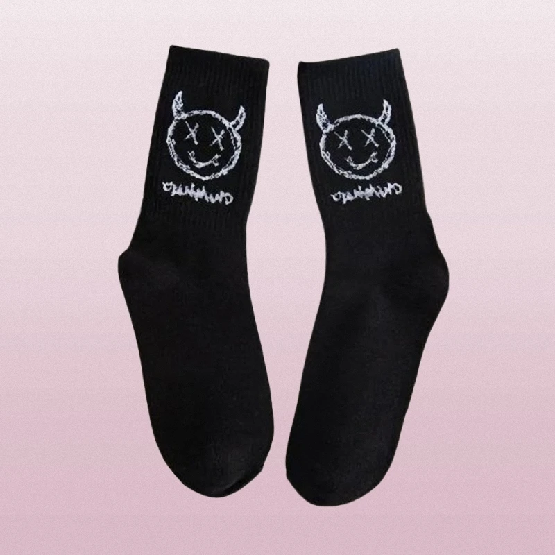 Chaussettes longues en coton de dessin animé pour hommes, chaussettes de couple, expression minimaliste, hip-hop, drôle, tendance, haute qualité, nouvelle mode, 5/10 paires