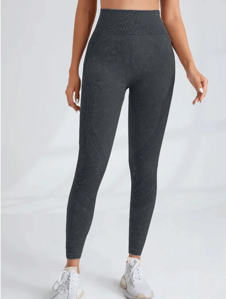 Frauen Nahtlose Turnhalle Hohe Taille Yoga Hosen Hüfte Heben Outdoor Sport Enge Taille Brief Sand Gewaschen Hosen Übung Yoga Leggings – Detail 12