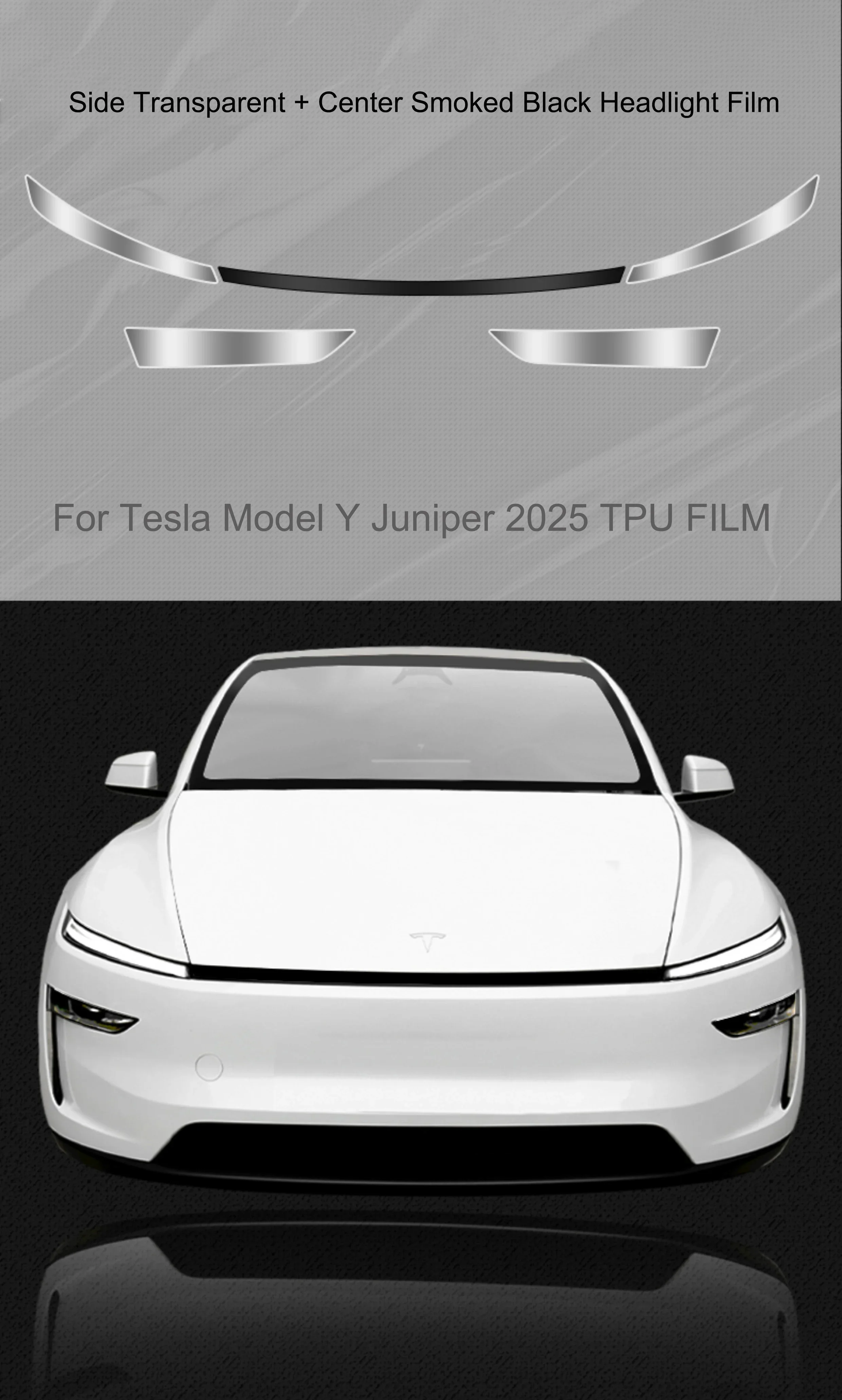 Headlamp Protective Film for Tesla Model Y Juniper 2025 Launch TPU Transparent Smoked Black Headlight Film Decor Car Accessories