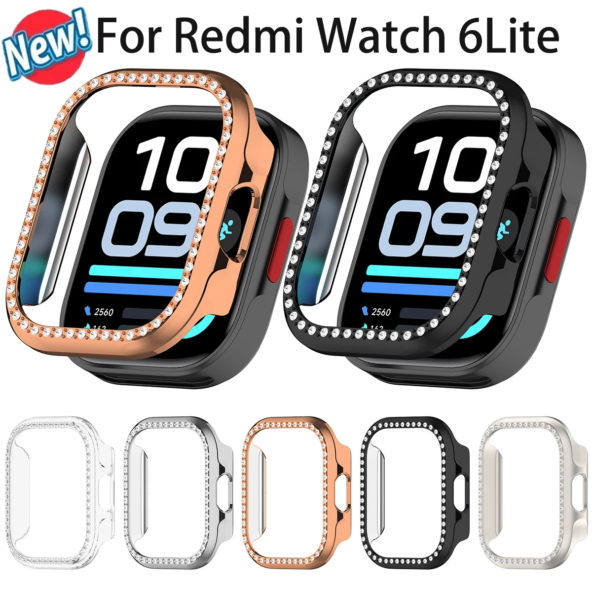 Woman Bling Diamond Case for Redmi Watch 6 Lite Anti-drop Hard PC Cover for Redmi 6 Lite Hollow Protective Frame Bumper Shell