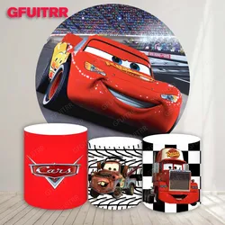 Disney Cars Round Backdrop Boy Birthday Party Baby Shower Decoration Red Photography Background Circle Cylinder Cover Booth Prop