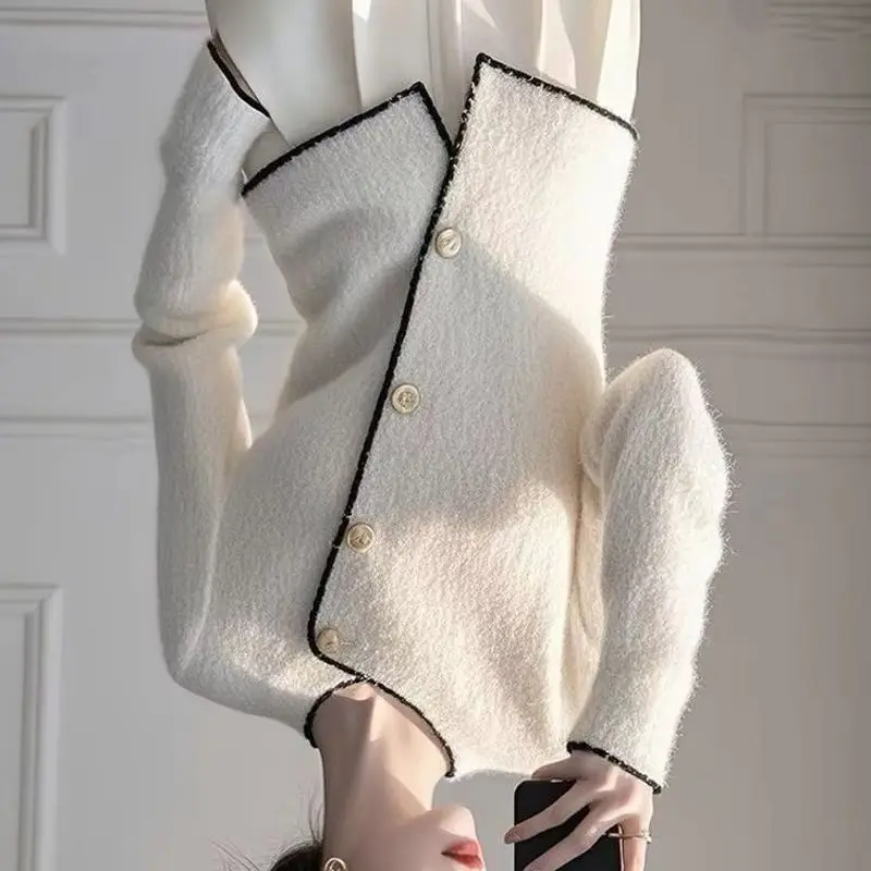 

Новинка 2025, осенне-зимний женский трикотаж, однобортный тонкий вязаный кардиган с длинными рукавами, женская модная повседневная куртка, топы