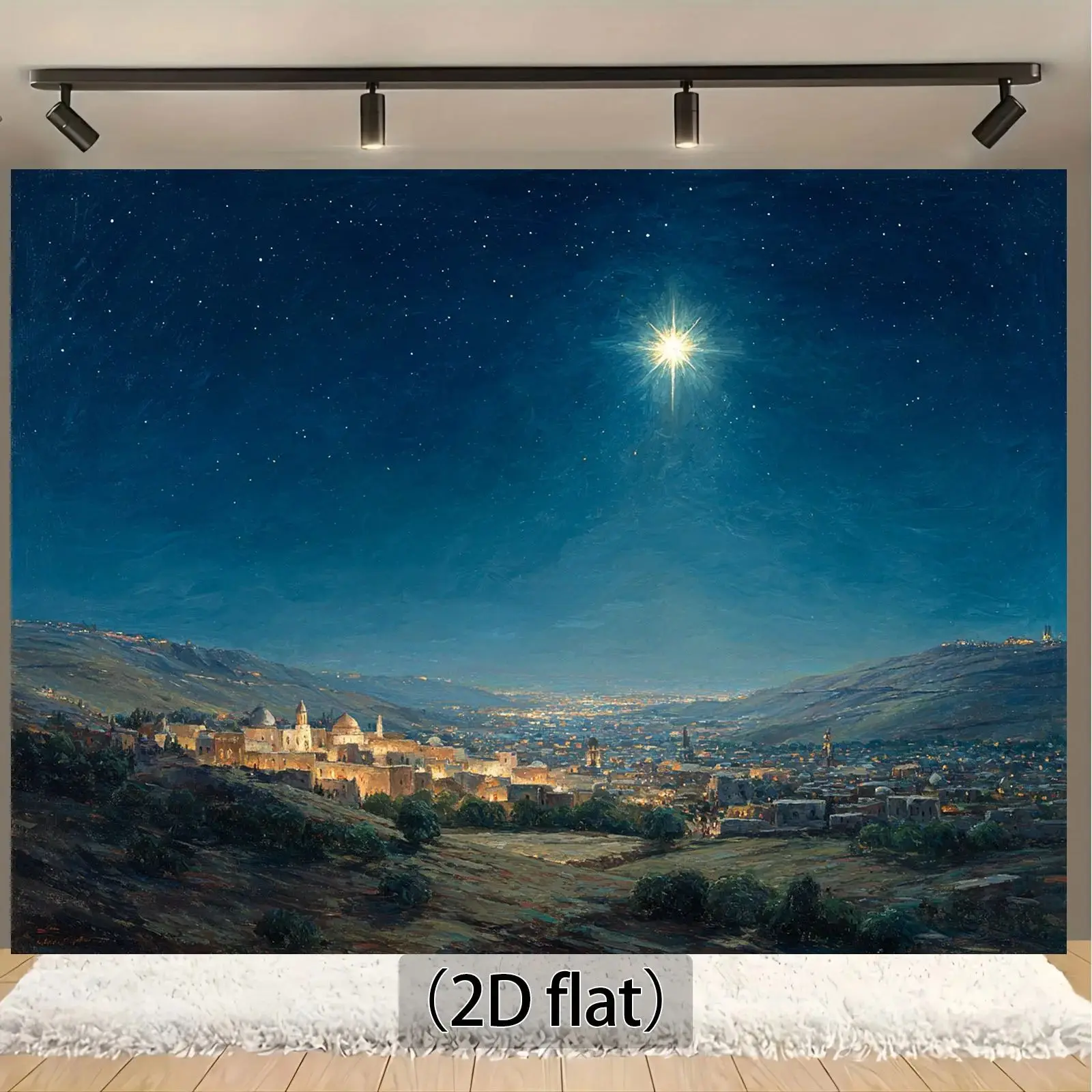 The Night Sky Backdrop of Bethlehem, A Christmas Tapestry of The Deep Blue Night Sky, A Bethlehem City Home Tapestry