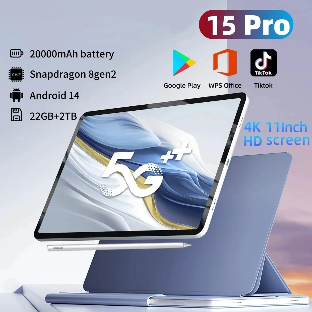 

2025 Original Pad 15 Pro Tablet Android14 Snapdragon888 11Inch HD 22GB+2TB 20000mAh 5G Dual SIM Bluetooth WiFi GPS Tables