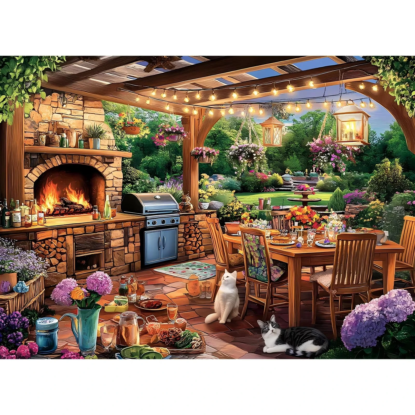 

A Lovely Villa with Cat 500/1000/1200/2000 PCS Jigsaw Puzzles Family Activity Games for Gameroom Bedroom Gifts