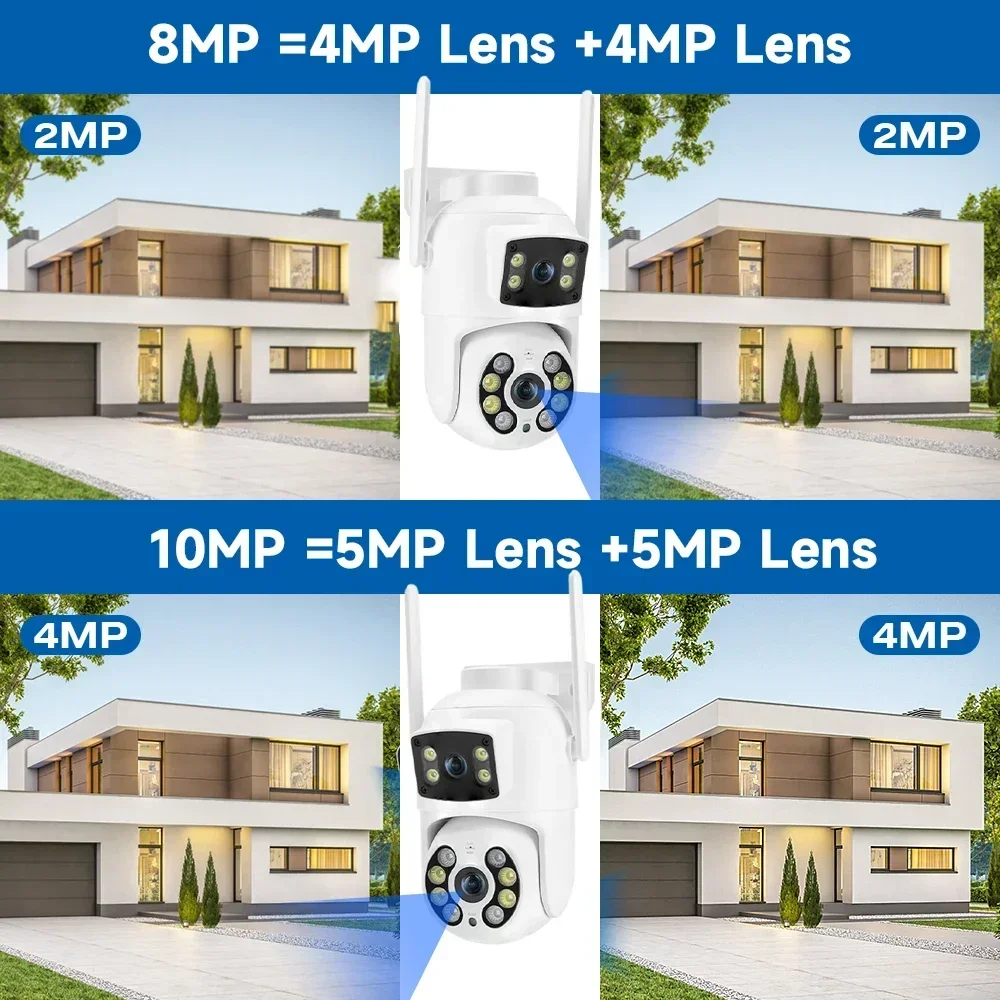 TREGEAR 8MP 4K Dual Lens Dual Screens Outdoor PTZ Wifi Camera AI Human Detection Wireless CCTV Security IP Camera Ziicam