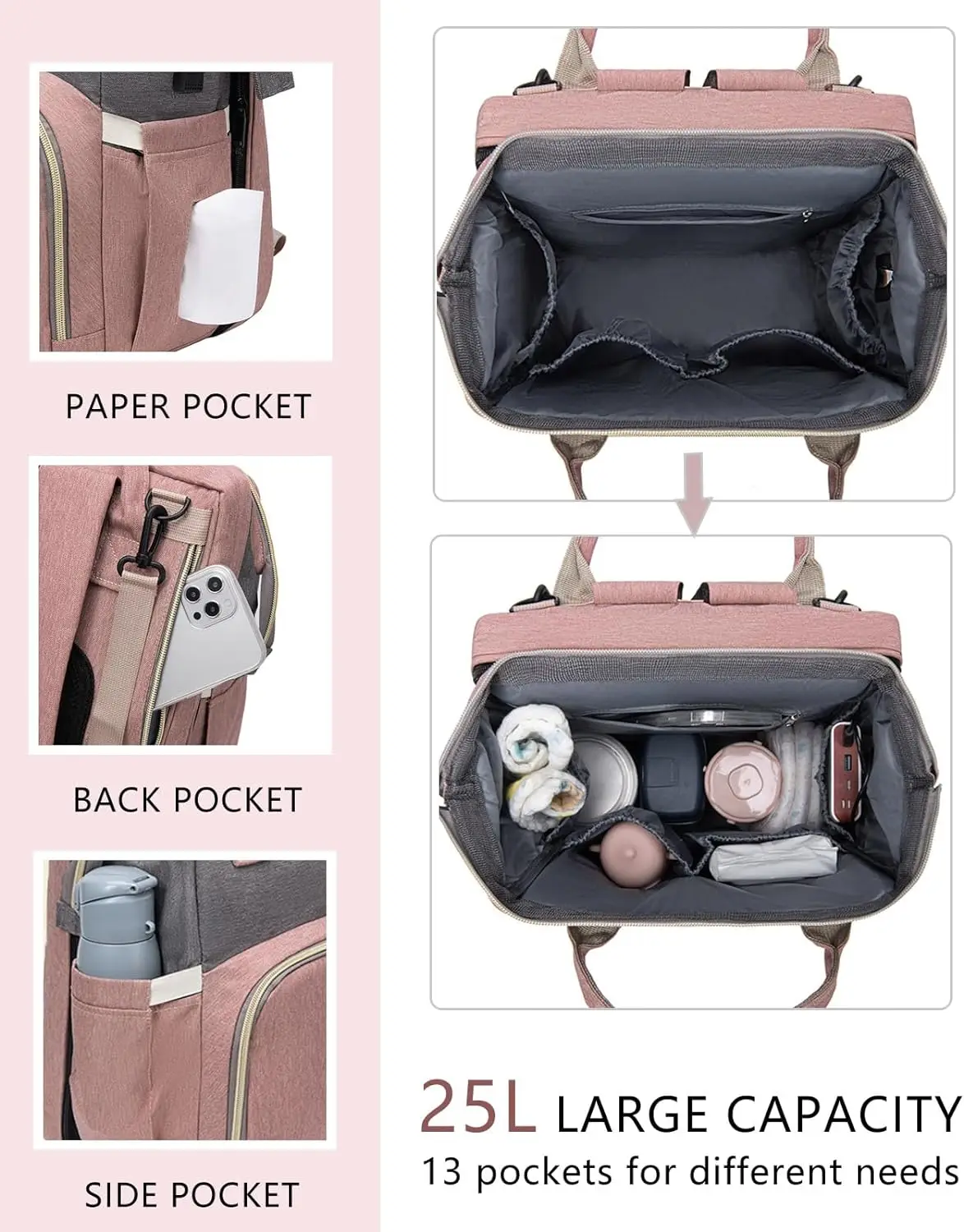 Baby Diaper Bags Backpack Large Capacity OrganizerWaterproof Baby Travel Crib Bed Foldable Multifunctional Daddy Mommy Nappy Bag