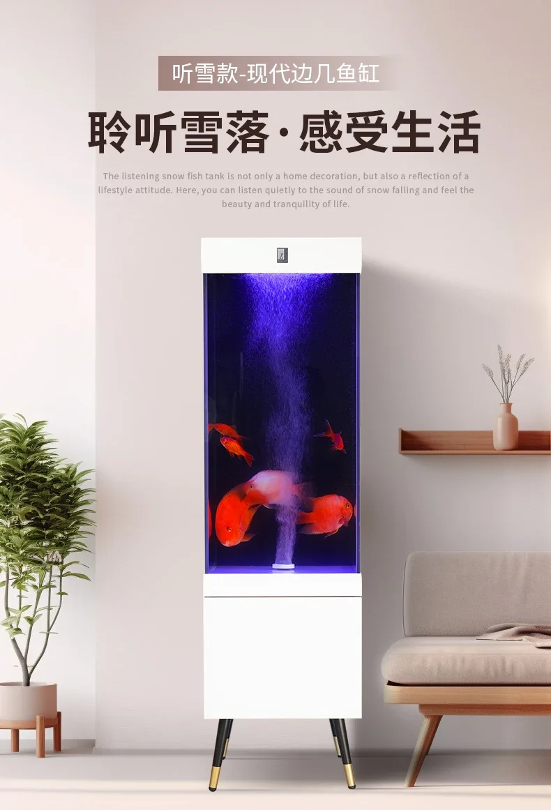 جديد الطابق العمودي سوبر الأبيض الزجاج خزان الأسماك تغيير المياه غرفة المعيشة تعميم أسفل الظهر تصفية قطاع خزانة متكاملة