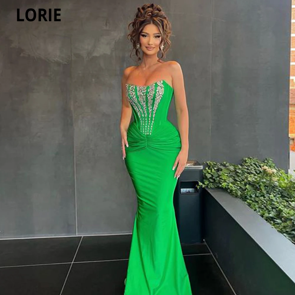 

LORIE Dubai Evening Dresses Strapless Vintage Pleat Beadings Mermaid Arabic Prom Gowns Wedding Party Dress abiti da cerimonia