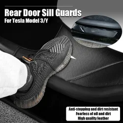 For Tesla Model 3/Y Car Trunk Door Sill Protector Rear Door Sills Carbon Fiber Leather Door Sill Plate Guard Car Accessorie