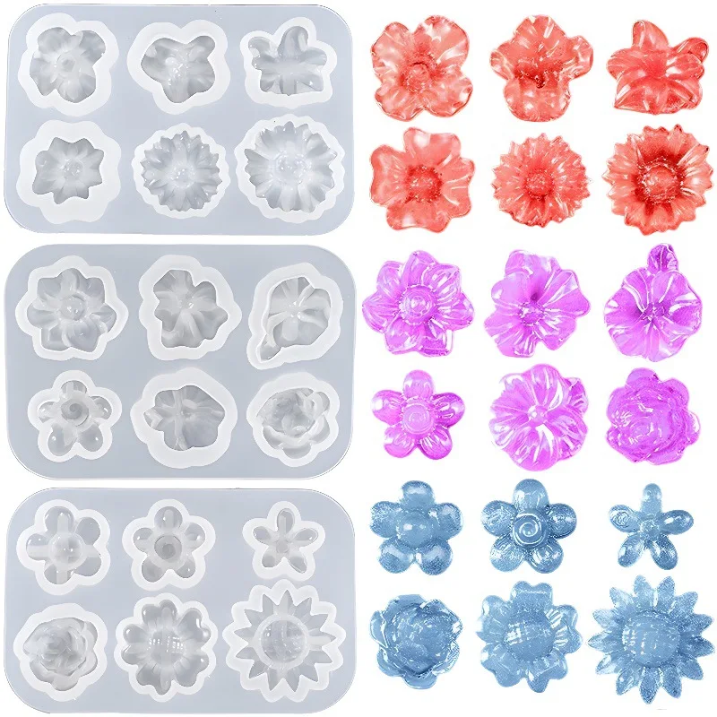 Flower Silicone Mold (6 Cavity) Daisy Mold Flower Mold Floral Cabochon Mold Epoxy Resin Crafts Jewelry Tools UV Resin Mold