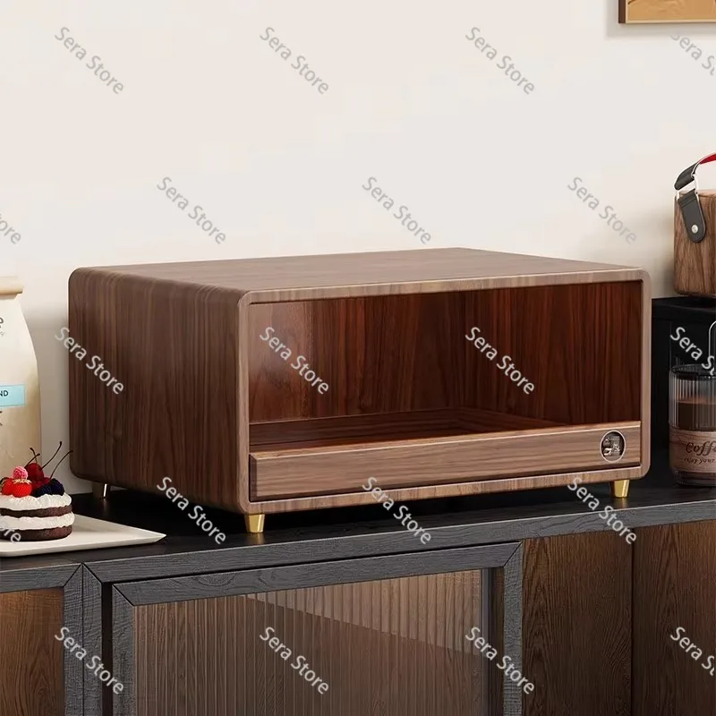 Vintage Mid‑Century Solid Wood Counter Storage Stand Coffee Bar Rack for Coffee Machine Capsule and Cup Organization