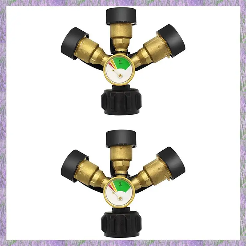 A63K-2X Splitter propano a 3 vie con manometro e valvola di intercettazione, splitter per gas propano a 3 Y, adattatore per calibro a T per serbatoio propano LP