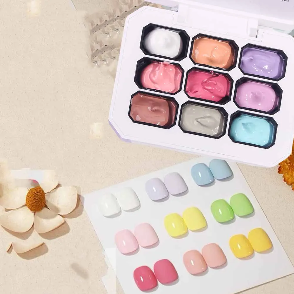 9 colores/caja de esmalte de uñas en Gel sólido Macaron UV/LED barniz para decoración de uñas 4 en 1 gradiente estampado de uñas Gel de pintura Pat