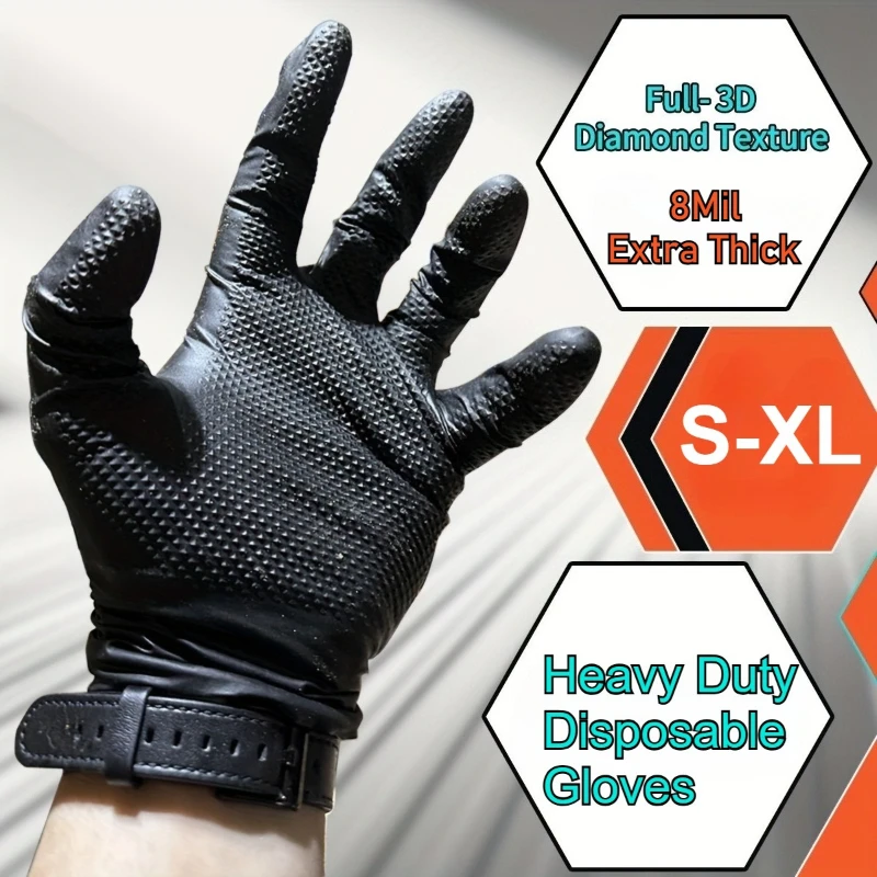 Extra Thick 8 Mil  Heavy Duty Disposable Nitrile Gloves,with Diamond Texture,Latex & Powder Free,security Protection Work Gloves